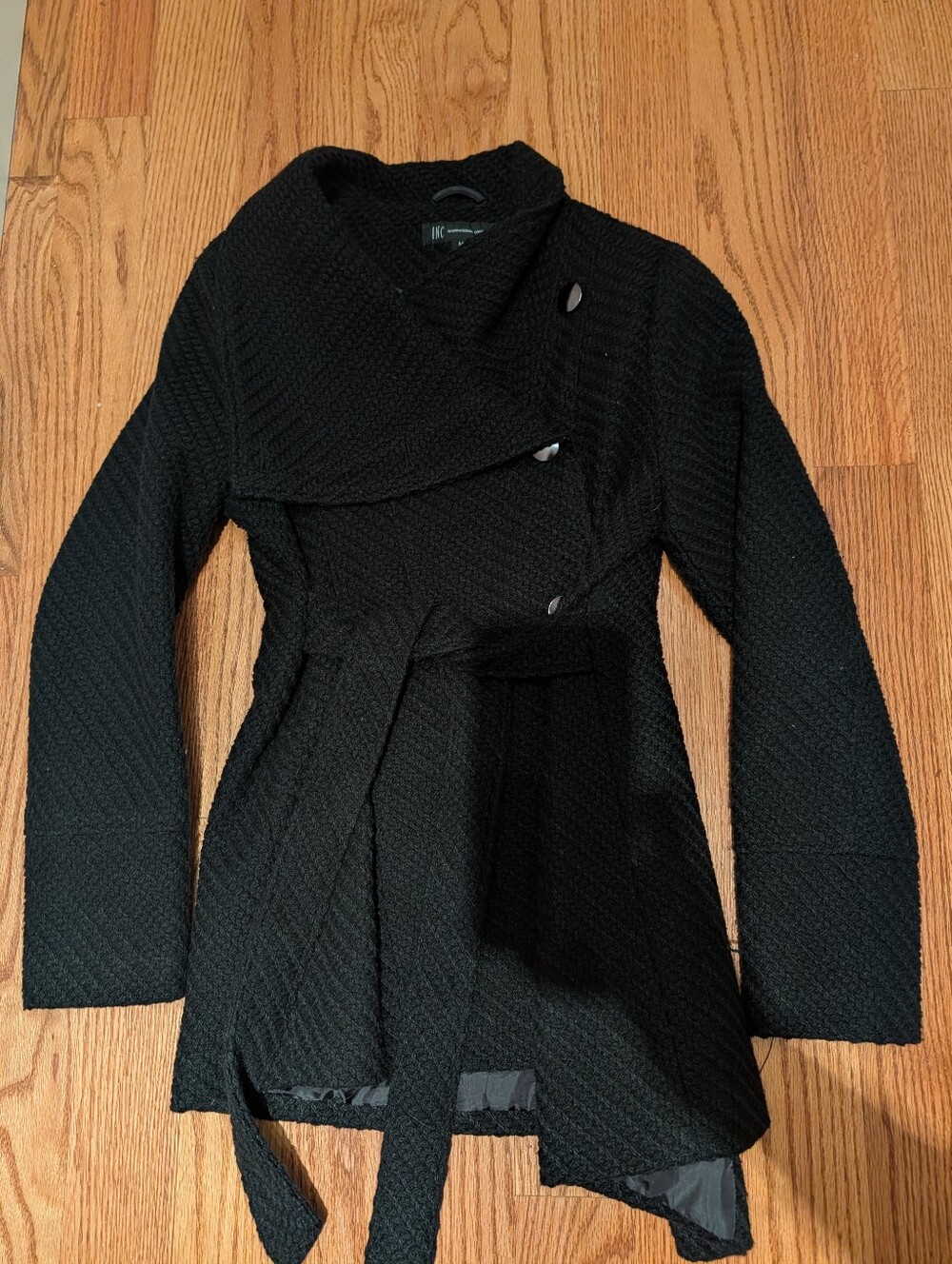 Womens INC  Black Textured Belted Coat